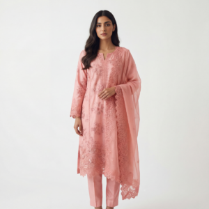 3 pc Luxurious Organza Embroidered Silk Suit