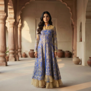 Azure Gold 3D Tilla Net Frock 💙